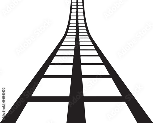 Railway tracks stretching into the distance on a white background