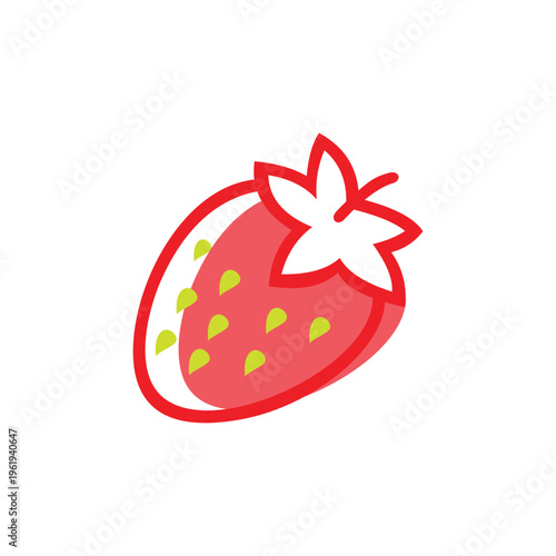 Stylized outline illustration of a ripe red strawberry, perfect for healthy food and fruit designs