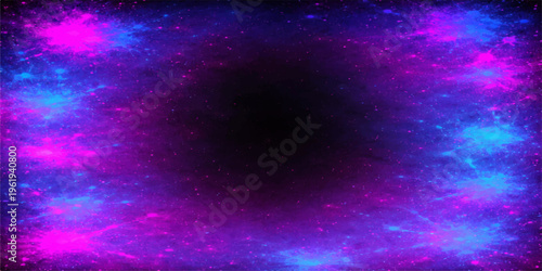 A deep blue and purple abstract galaxy background featuring a fantasy nebula with bright stars and cosmic dust glowing in the dark outer space universe