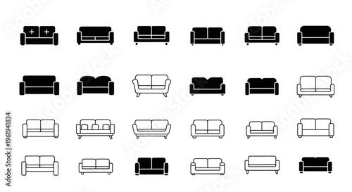Collection of Sofa Icons: Modern Furniture Silhouettes for Interior Design and Web Graphics