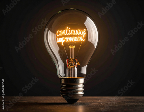 continuous improvement - Glühbirne mit einem Glühdraht das aussieht wie das Wort 