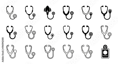 Stethoscope Icons Collection: Medical Health Care Symbols