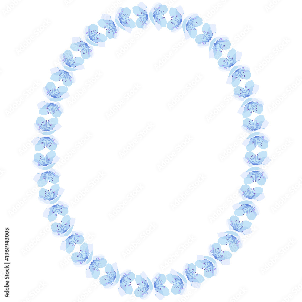 Fototapeta premium A circle made of blue and white flowers.
