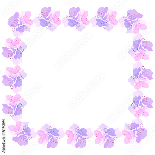 A circle made of blue and white flowers.