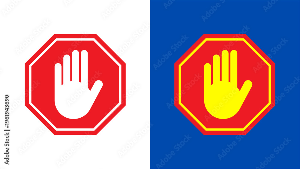 Obraz premium Stop Sign Icons with Open Hand Symbol Set