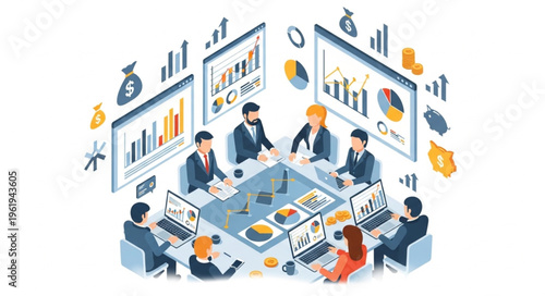 Business Meeting with Data Analysis and Presentation.