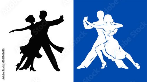 Ballroom Dance Couple Silhouettes in Elegant Poses