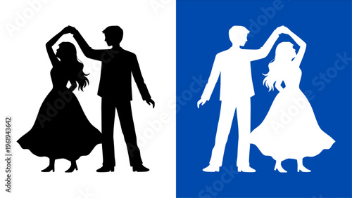 Couple Dancing Silhouette Set in Black and White