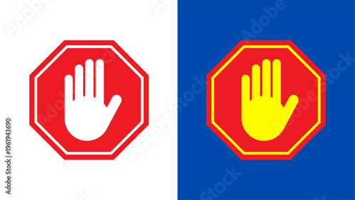 Stop Sign Icons with Open Hand Symbol Set