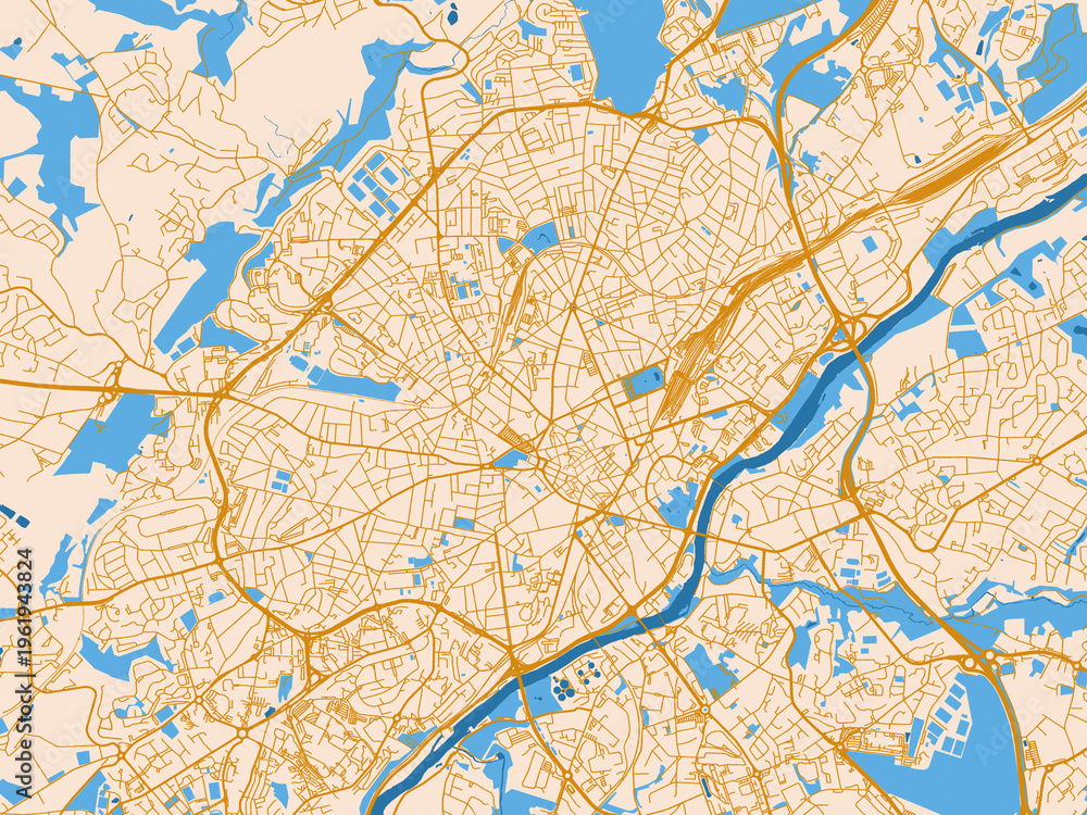 Fototapeta premium Road network map of Limoges, France