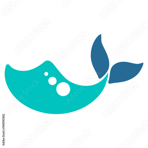 A minimalist vector graphic of a stylized whale tail with bubbles