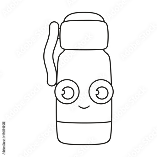 water bottle with cute face in outline