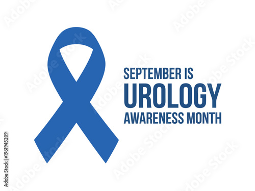 A blue ribbon and text on a white background representing Urology Awareness Month