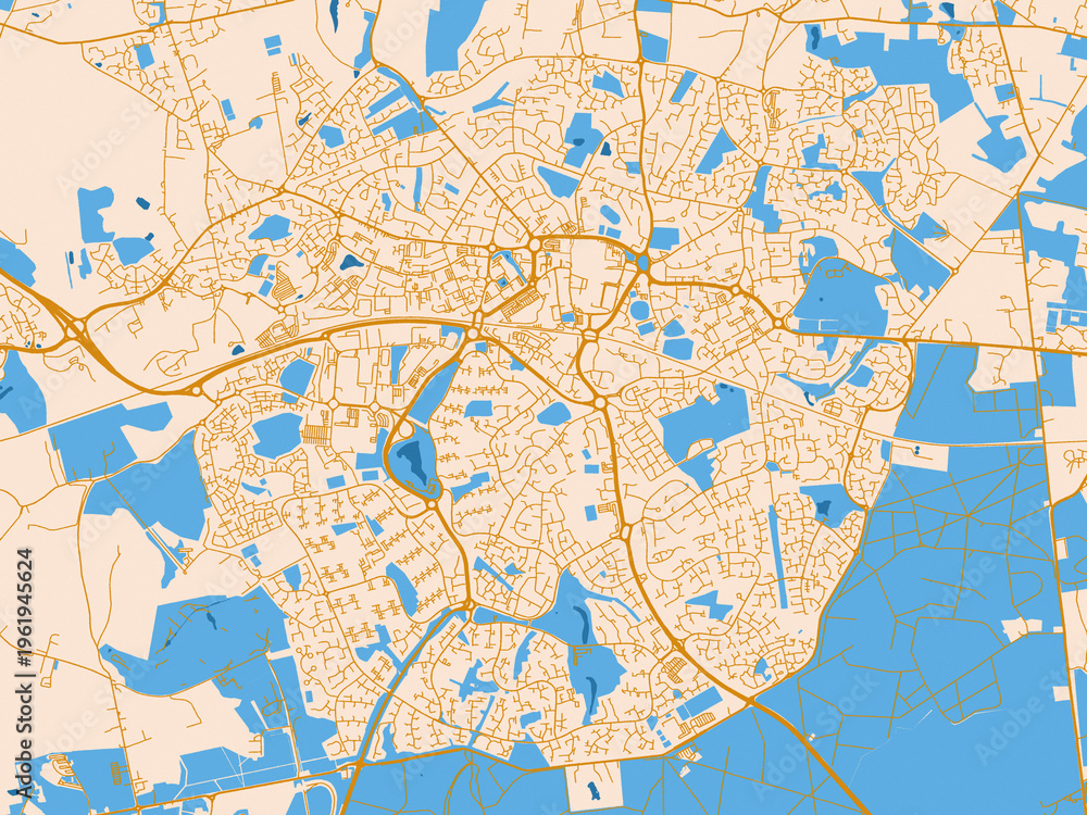 Fototapeta premium City layout poster — Bracknell, United Kingdom – golden linework with blue water