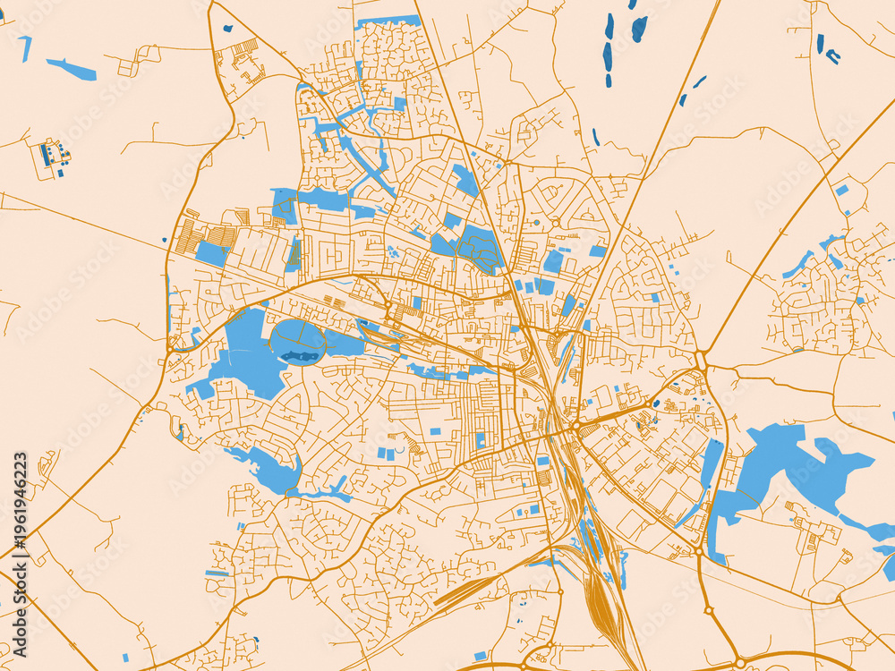Naklejka premium City map of Crewe, United Kingdom – cream map with golden roads