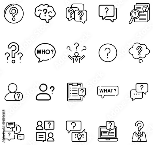 Collection of line representing questions queries and confusion in communication