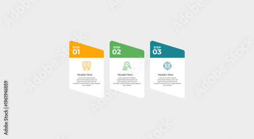 Threestep process infographic with icons and descriptive text.