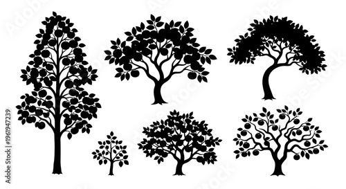 Silhouette Fruit Trees Collection - Apple, Orange, and Citrus Trees