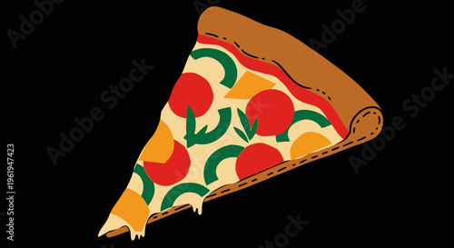 A slice of pizza with toppings.
