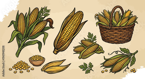 Cereal Crops Icons. Outline icon set of cereal crops: wheat, rice, maize, barley, oats, sorghum, millet, rye, triticale. «Line
