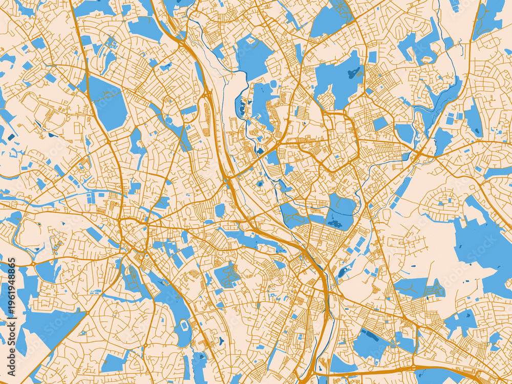 Fototapeta premium City map of Stoke-on-Trent, United Kingdom – gold and blue map palette