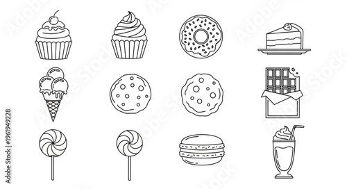 Assorted Sweet Treats - Cupcakes, Donuts, Ice Cream, and More.