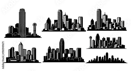 Diverse City Skylines Silhouette Collection: Modern Urban Landscapes