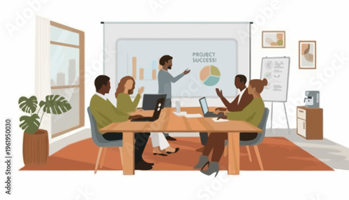 Business meeting in a modern office with a presentation on project success