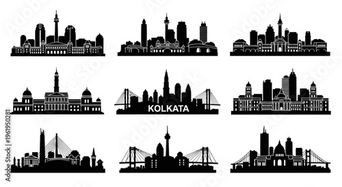 Kolkata Skyline Silhouettes: Iconic Landmarks and Cityscape Collection