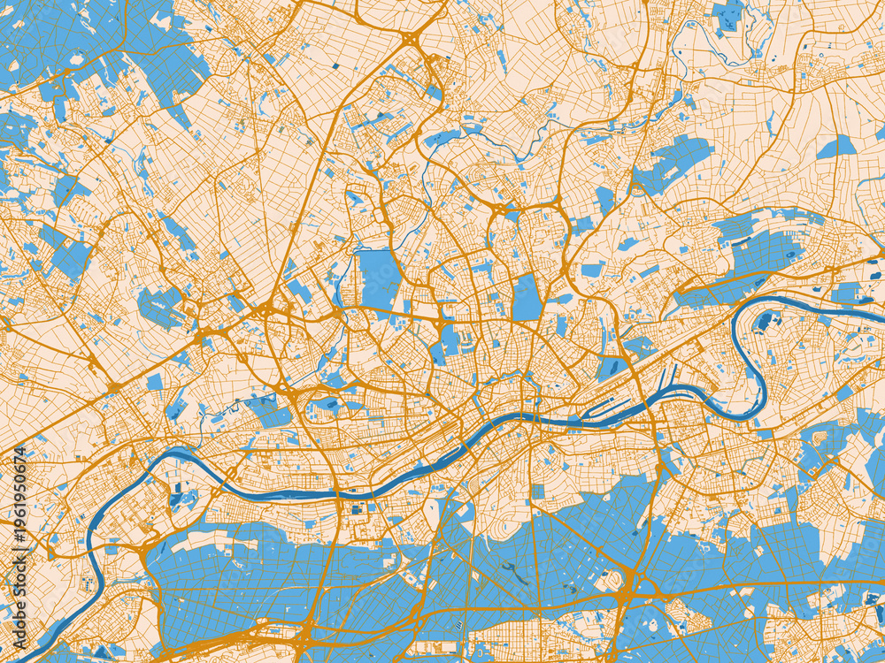 Fototapeta premium City map of Frankfurt am Main Metropole, Germany – light cream and blue contrast