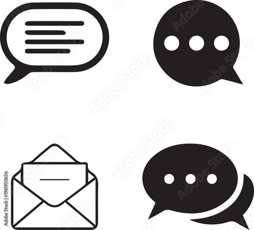 Set of Chat Message Bubbles Vector Icon. Communication icons.   Web icon set. Online communication. Conversation, SMS, Notification, Group Chat. Chatting icons in different styles