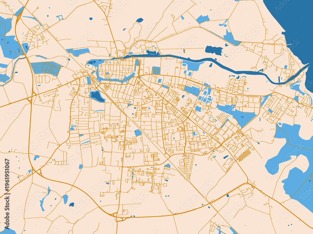 Fototapeta premium City map of Greifswald, Germany – light cream and blue contrast