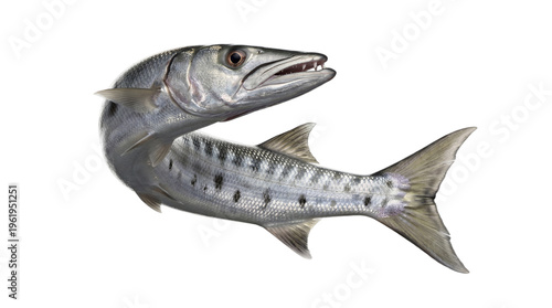 Фотография An impressive photograph of a menacing great barracuda fish with its mouth open, showcasing sharp teeth