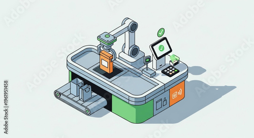 Automated Retail Checkout System with Robotic Arm and Conveyor Belt.
