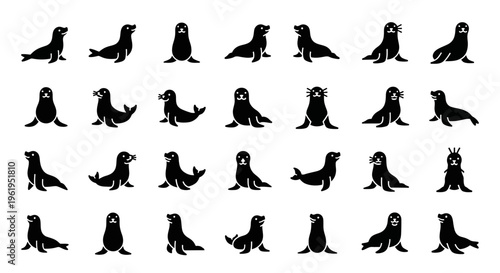 Collection of Seal Silhouettes: Diverse Poses and Actions