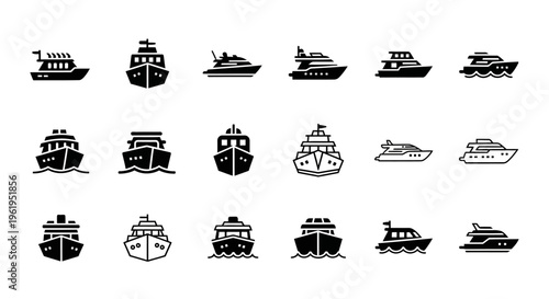 Set of Yacht and Boat Icons, Vector Collection of Marine Vessels