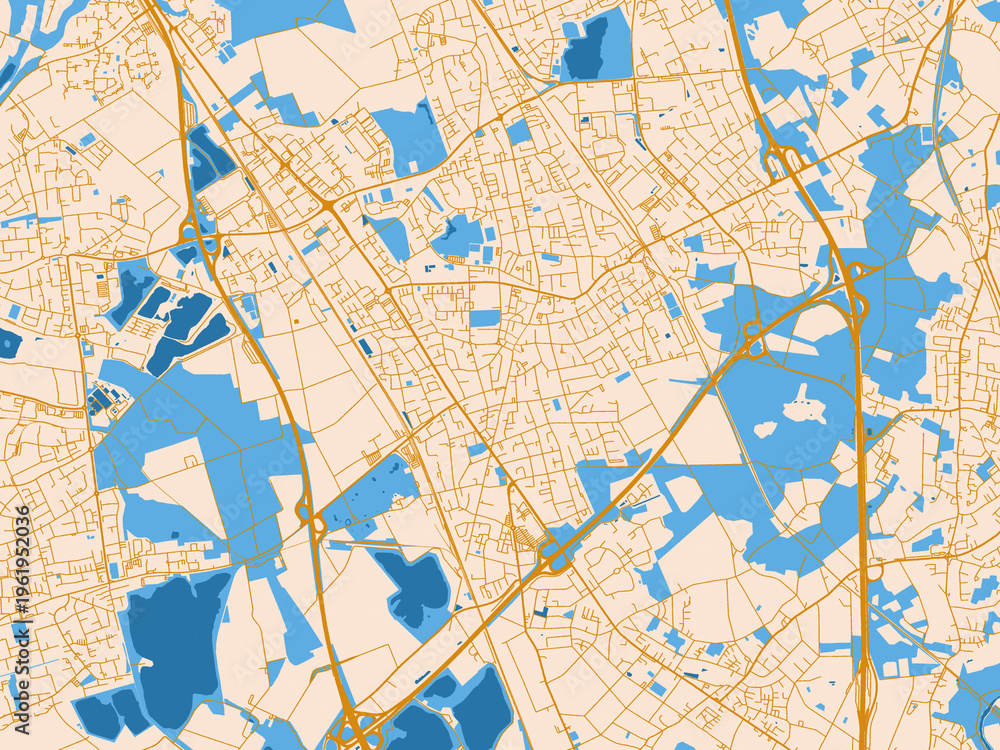 Fototapeta premium City map of Langenfeld, Germany – cream map with golden roads