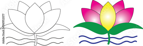 Lotus Flower Line Art with Natural Elements - Simple and Clean Vector Art