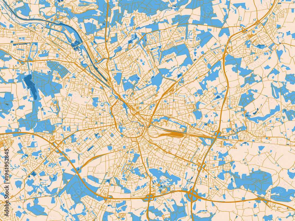Fototapeta premium Street network map of Osnabruck, Germany, light cream and blue contrast