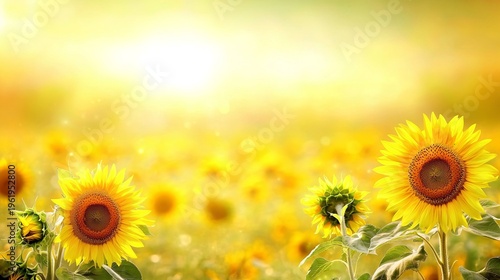 A Vibrant Symphony of Radiant Sunflowers Dancing in the Gentle Summer Breeze Under a Blue Sky
