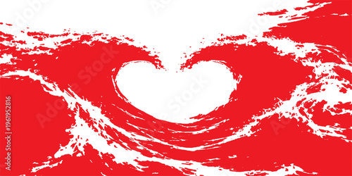 A grunge red heart shape vector illustration creates a romantic love background pattern with paint splatters and holiday art for a Valentine or winter celebration card design