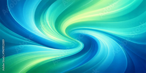 An abstract blue background features a digital art pattern of light swirls and spiral waves in a motion-filled whirlpool design