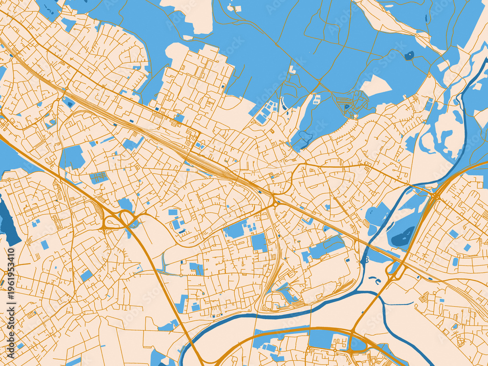 Naklejka premium Street map of Troisdorf, Germany in mustard-gold streets on cream