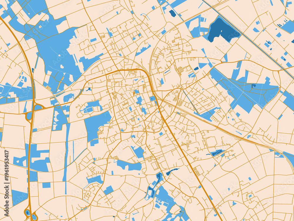 Fototapeta premium City layout poster — Viersen, Germany – mustard-gold streets on cream