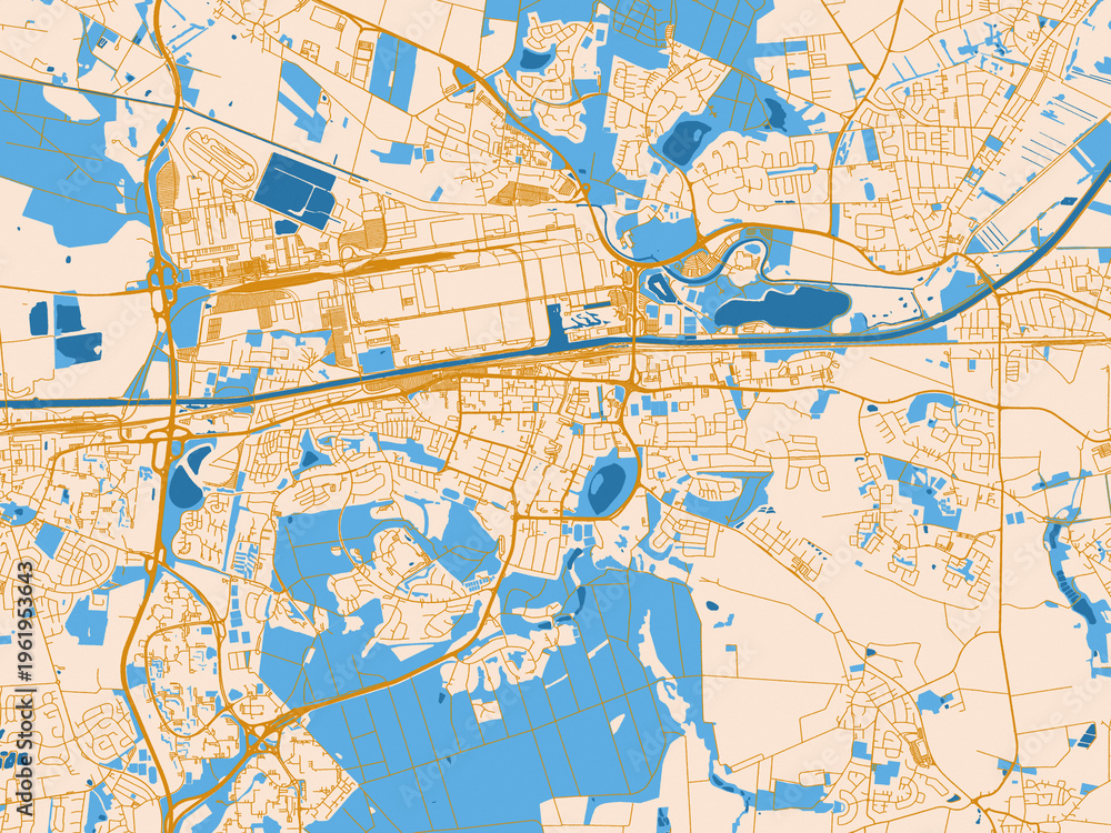 Naklejka premium Urban map poster of Wolfsburg, Germany – mustard-gold streets on cream