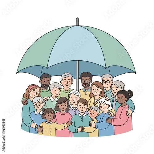 Diverse Group of People Under Umbrella.