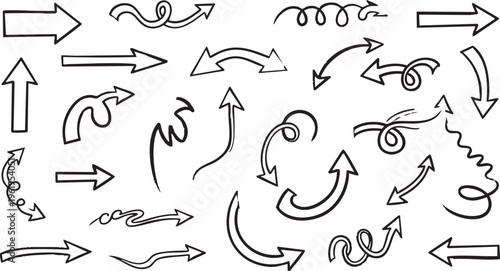 Mega Collection of Hand-Drawn Sketchy Arrow Doodle Vector Icons
