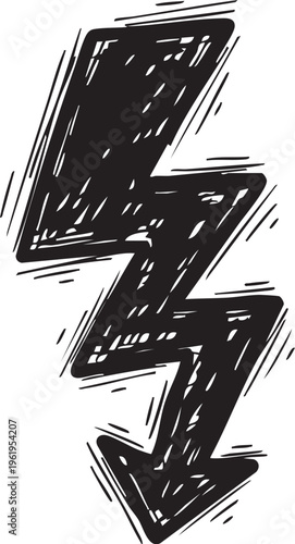 Hand-Drawn Black Lightning Bolt Arrow Doodle Vector Graphic