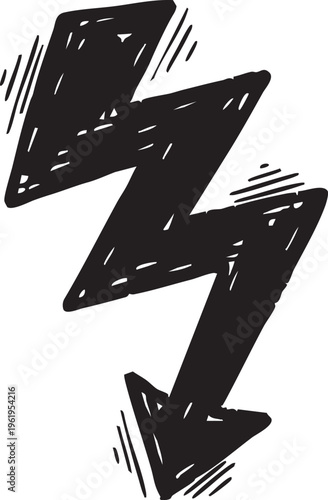 Hand-Drawn Black Lightning Bolt Arrow Doodle Vector Graphic
