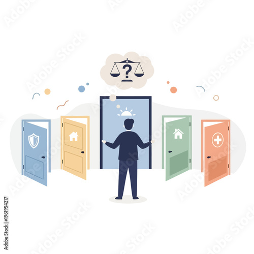 Man Standing in Front of Open Doors with Symbols.